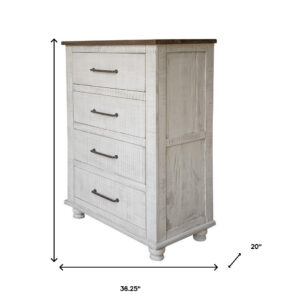36" Brown and White Solid Wood Four Drawer Chest