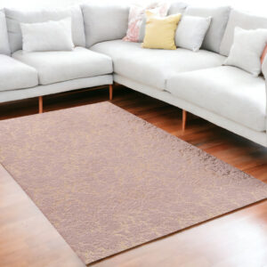 5' x 7' Pink and Gold Faux Fur Abstract Shag Non Skid Area Rug