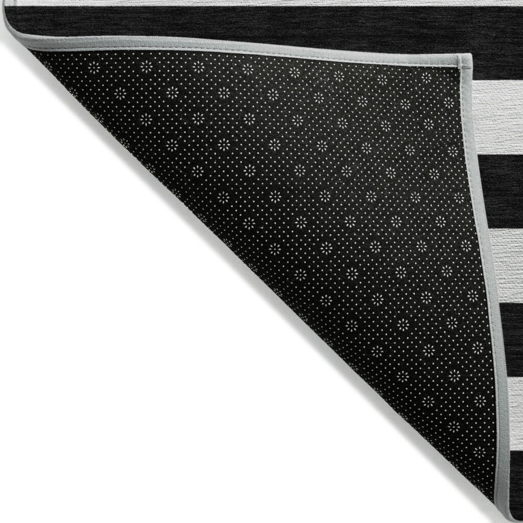 8' Runner Black and White Striped Washable Non Skid Indoor Outdoor Runner Rug