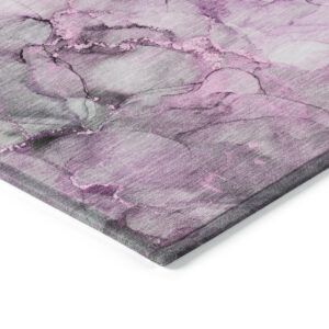 2' X 3' Gray and Purple Abstract Washable Non Skid Indoor Outdoor Area Rug