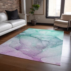 5' X 8' Green Abstract Washable Non Skid Indoor Outdoor Area Rug