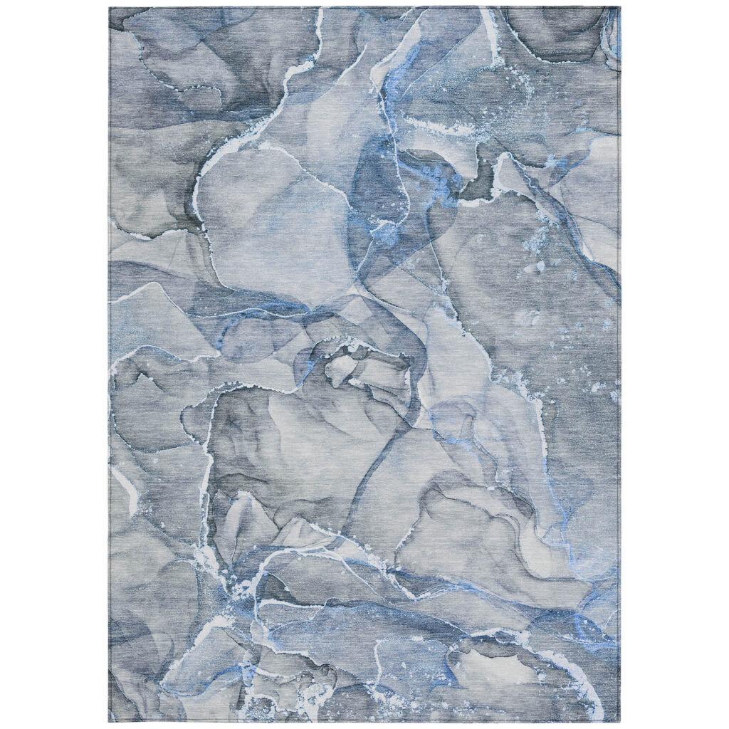 8' X 10' Blue and Gray Abstract Washable Non Skid Indoor Outdoor Area Rug