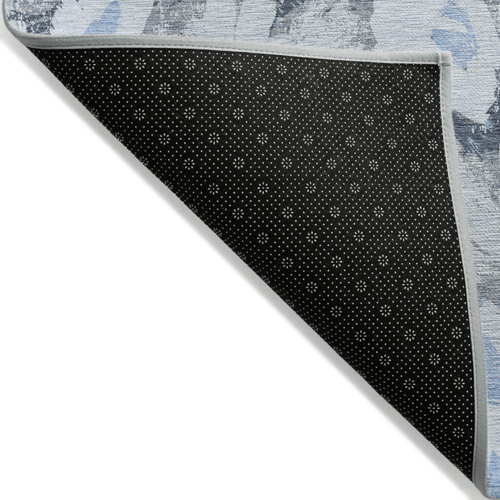3' X 5' Denim Blue Floral Washable Non Skid Indoor Outdoor Area Rug