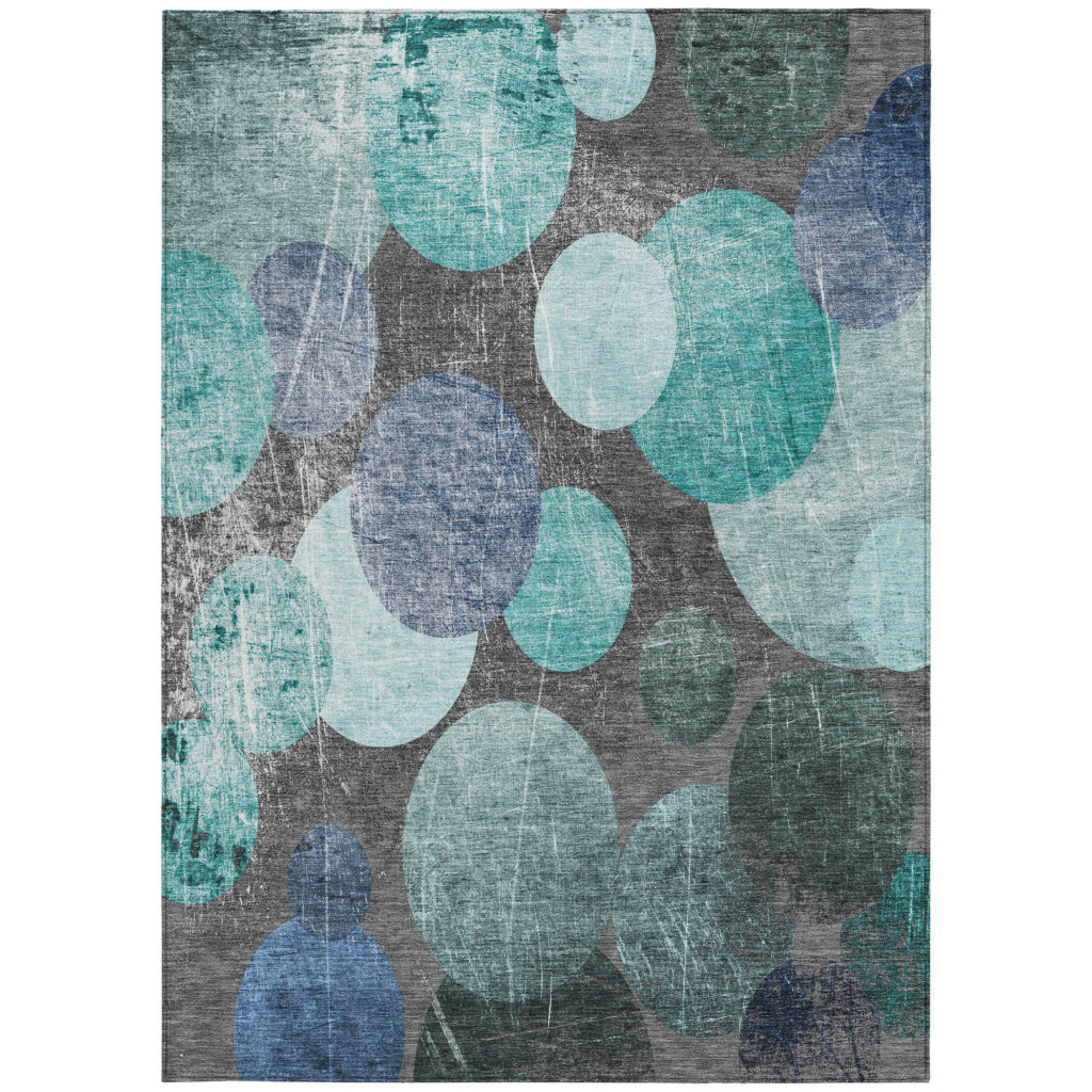 5' X 8' Gray Blue and Purple Abstract Washable Non Skid Indoor Outdoor Area Rug