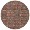 8' Round Red and Dark Blue Round Floral Washable Non Skid Indoor Outdoor Area Rug