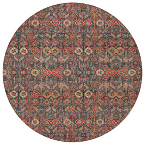8' Round Red and Dark Blue Round Floral Washable Non Skid Indoor Outdoor Area Rug
