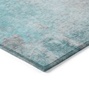 3' X 5' Teal Abstract Washable Non Skid Indoor Outdoor Area Rug