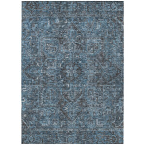 9' X 12' Navy and Black Oriental Washable Non Skid Indoor Outdoor Area Rug