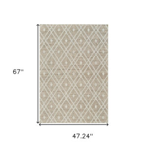 4' X 6' Cream and Brown Geometric Distressed Indoor Outdoor Area Rug