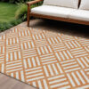 10' X 14' Orange And Ivory Geometric Washable Indoor Outdoor Area Rug