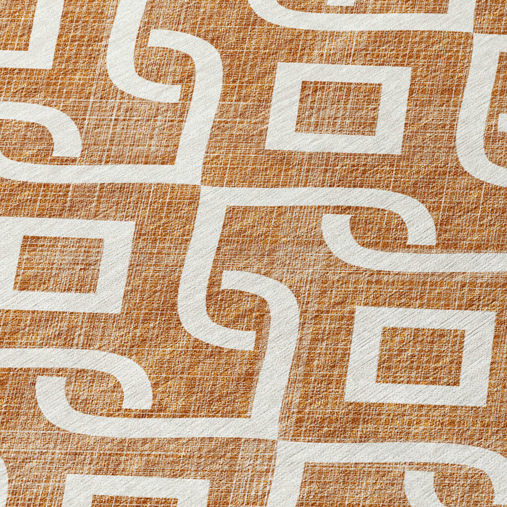 9' X 12' Orange And Ivory Geometric Washable Indoor Outdoor Area Rug