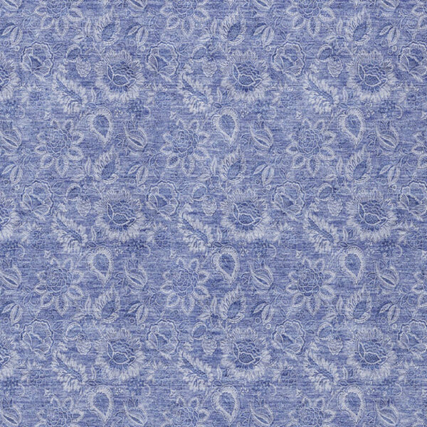 8' X 10' Denim Blue And Navy Blue Floral Washable Indoor Outdoor Area Rug