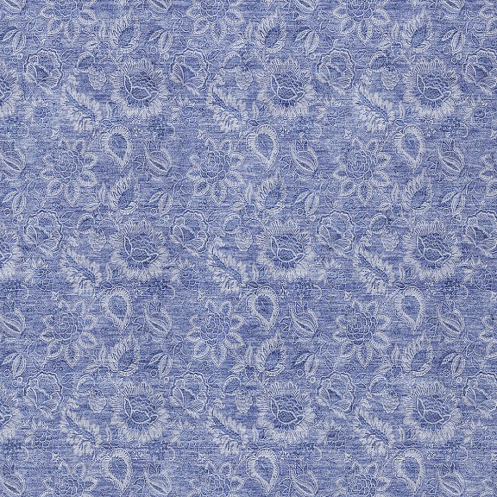 8' X 10' Denim Blue And Navy Blue Floral Washable Indoor Outdoor Area Rug