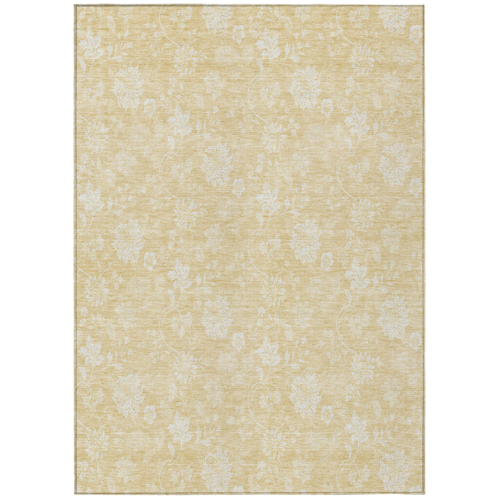 8' X 10' Yellow Wheat And Ivory Floral Washable Indoor Outdoor Area Rug