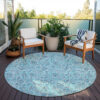 8' Aqua Blue And Silver Round Floral Washable Indoor Outdoor Area Rug