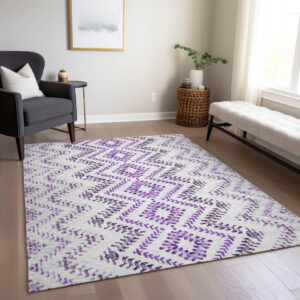 9' X 12' Purple Eggplant And Lavender Geometric Washable Indoor Outdoor Area Rug