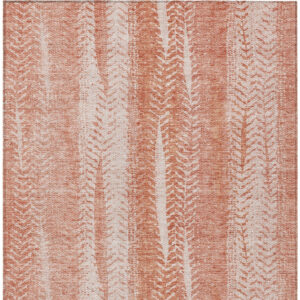 9' X 12' Orange And Salmon Botanical Leaves Washable Indoor Outdoor Area Rug