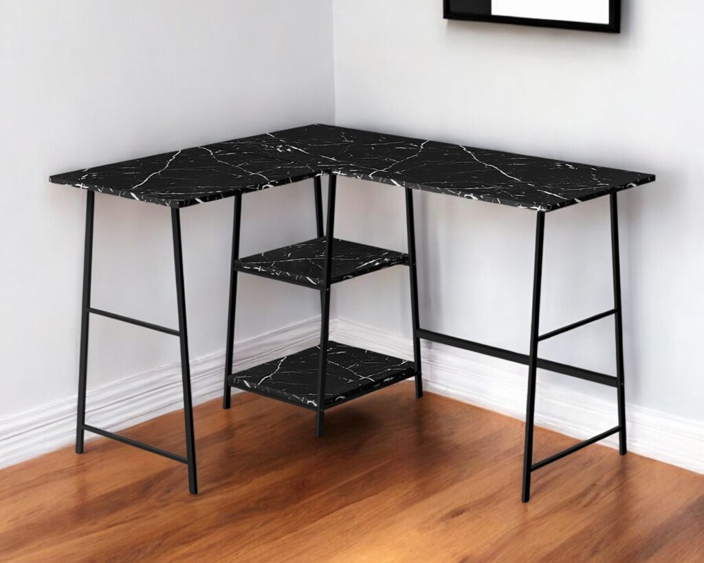 42" Black and White Wood and Metal Corner Trestle Computer Desk