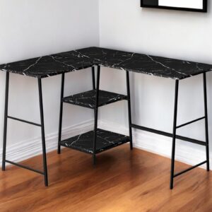 42" Black and White Wood and Metal Corner Trestle Computer Desk