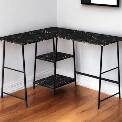 42" Black and White Wood and Metal Corner Trestle Computer Desk