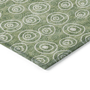 3' X 5' Green And Ivory Geometric Washable Indoor Outdoor Area Rug