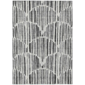3' X 5' Gray Ivory And Charcoal Abstract Washable Indoor Outdoor Area Rug