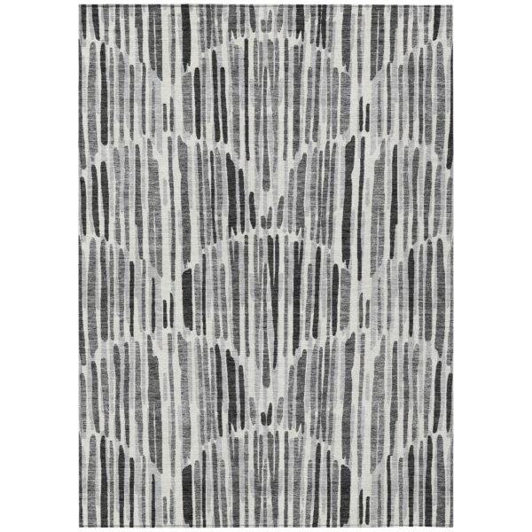 3' X 5' Gray Ivory And Charcoal Abstract Washable Indoor Outdoor Area Rug
