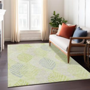 10' X 14' Artichoke Green Green And Ivory Floral Washable Indoor Outdoor Area Rug