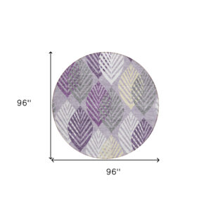 8' Purple Lavender And Beige Round Floral Washable Indoor Outdoor Area Rug