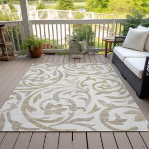 3' X 5' Ivory Beige And Taupe Floral Washable Indoor Outdoor Area Rug