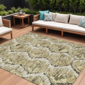 10' X 14' Taupe Brown And Beige Abstract Washable Indoor Outdoor Area Rug