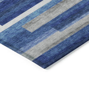 9' X 12' Navy Blue And Denim Blue Striped Washable Indoor Outdoor Area Rug