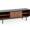63" Walnut And Gray Wood Open And Enclosed Storage TV Stand