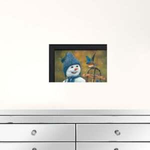 Bluebird Snowman Black Framed Print Wall Art