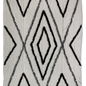 Cream Woven Cotton Geometric Throw Blanket