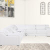 White Italian Leather Power Reclining Curved Six Piece Corner Sectional With Console