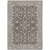 8' X 11' Grey And Ivory Oriental Power Loom Stain Resistant Area Rug With Fringe