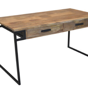 60" Natural and Black Solid Wood Writing Desk With Two Drawers