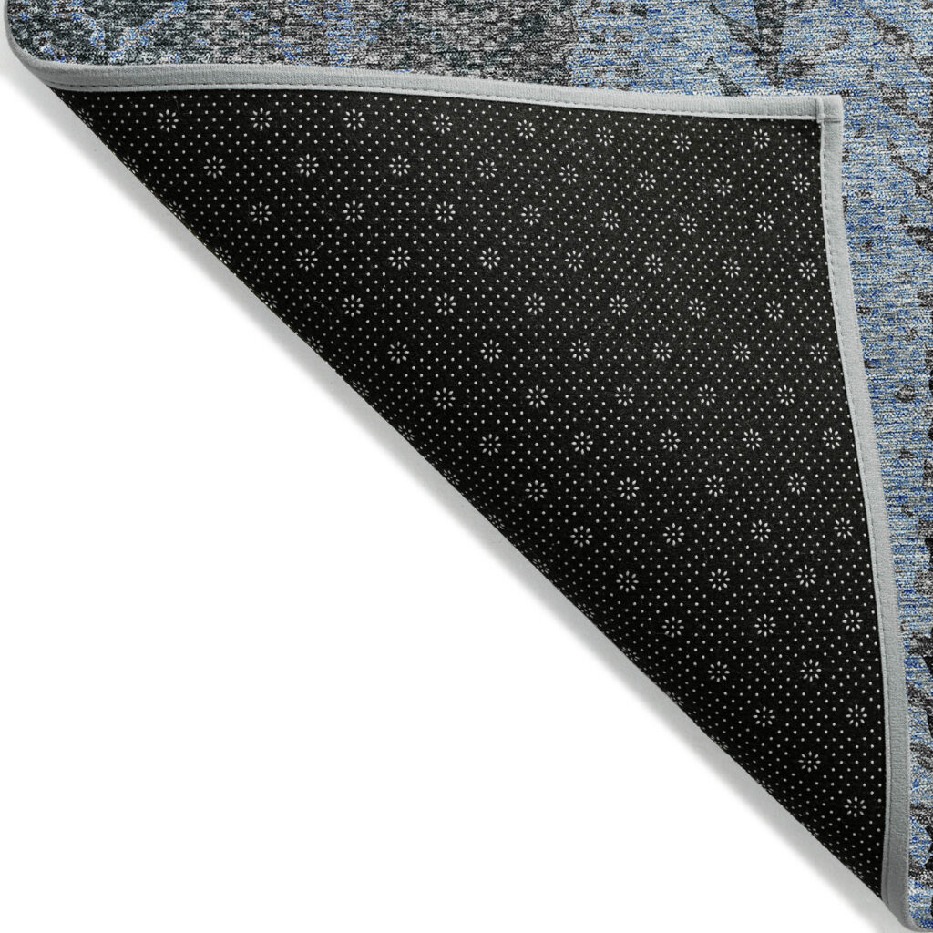 10' X 14' Blue Gray And Charcoal Botanical Leaves Washable Indoor Outdoor Area Rug