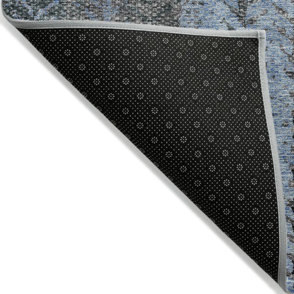 10' X 14' Blue Gray And Charcoal Botanical Leaves Washable Indoor Outdoor Area Rug