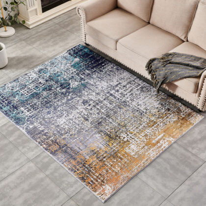 2' x 3' Blue and Silver Abstract Shag Printed Washable Non Skid Area Rug