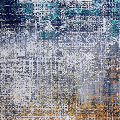2' x 3' Blue and Silver Abstract Shag Printed Washable Non Skid Area Rug