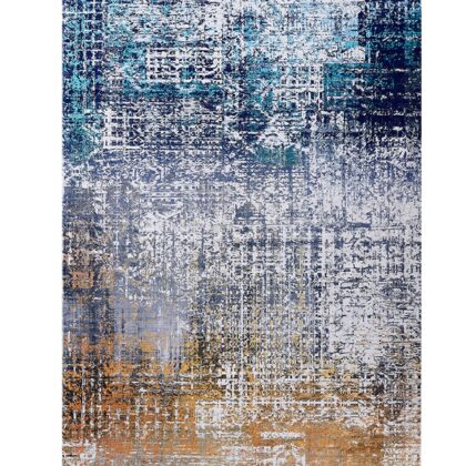 2' x 3' Blue and Silver Abstract Shag Printed Washable Non Skid Area Rug