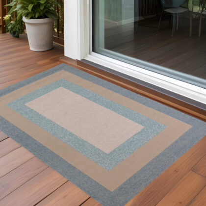 3' X 5' Blue and Beige Handmade Indoor Outdoor Area Rug