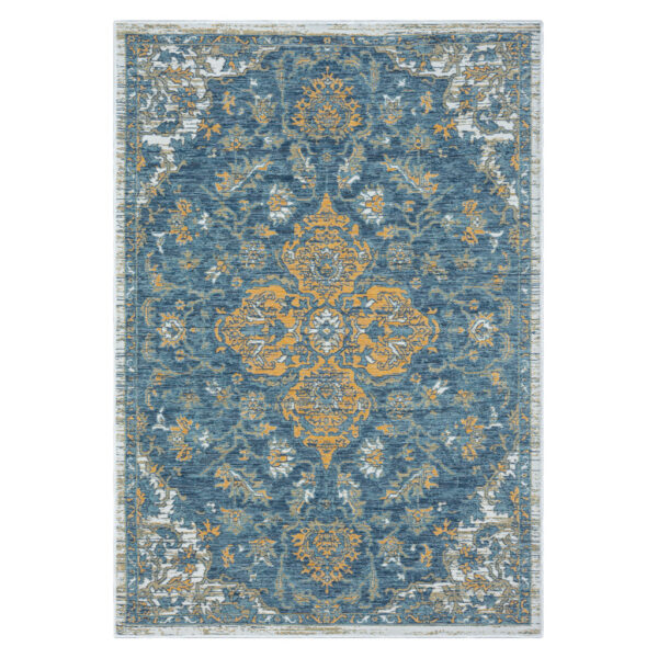 8' x 10' Blue and Ivory Medallion Stain Resistant Indoor Outdoor Area Rug