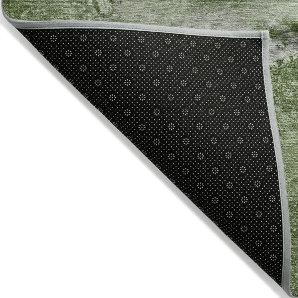 8' Round Olive Green Round Abstract Washable Non Skid Indoor Outdoor Area Rug