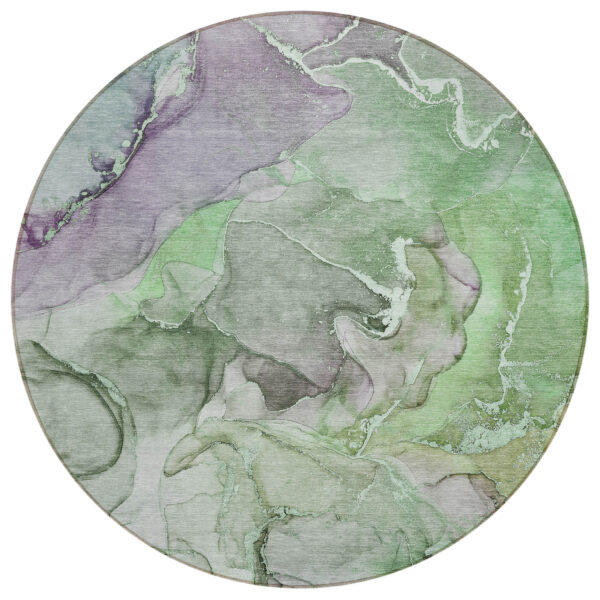 8' Round Green Round Abstract Washable Non Skid Indoor Outdoor Area Rug