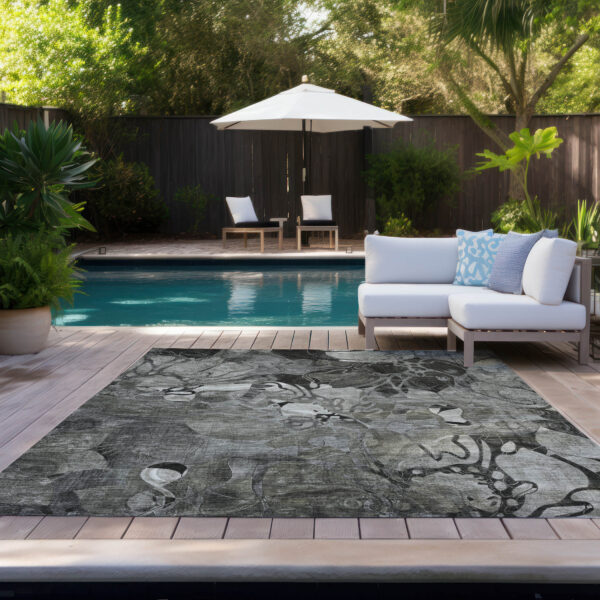 5' X 8' Gray Abstract Washable Indoor Outdoor Area Rug