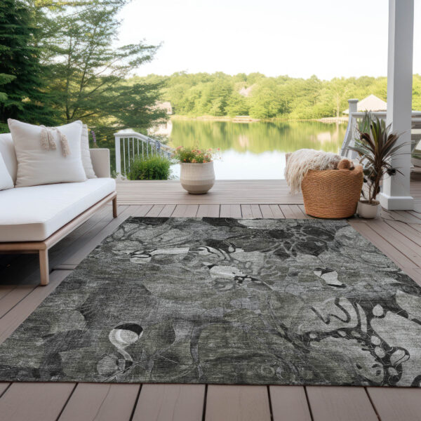 5' X 8' Gray Abstract Washable Indoor Outdoor Area Rug