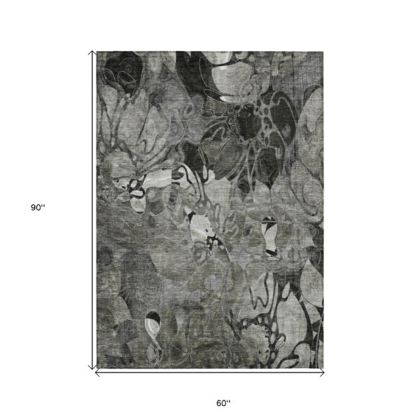 5' X 8' Gray Abstract Washable Indoor Outdoor Area Rug